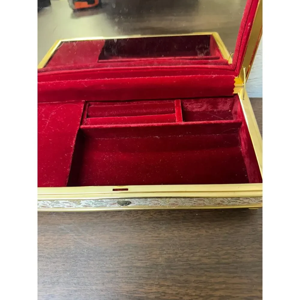 Vintage Red Velvet Jewelry Box - Music Box Working Tested